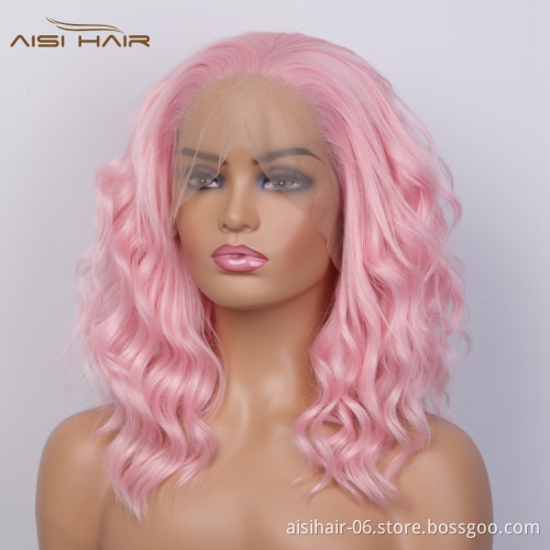 Aisi Hair Short Pink High Temperature Synthetic Lace Front Wigs For Black White Women Lace Frontal Pre Plucked Body Wave Wigs